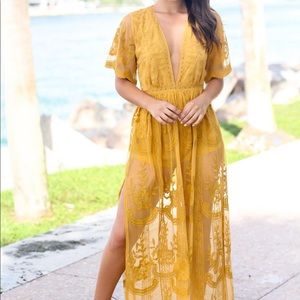 Yellow Lace Boho Maxi Romper